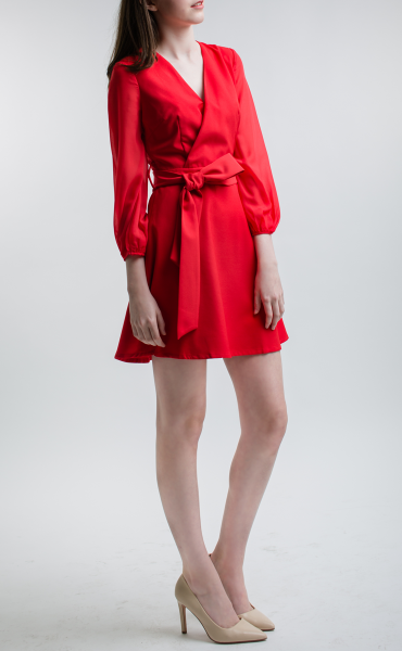 SATURATED RED Tie Front Dress