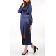 Italian Sandwashed Silk Wrap Blouse in Navy Blue